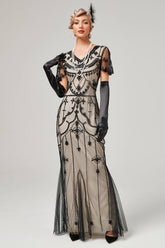 Elfenbein Pailletten Langes Kleid aus den 1920er Jahren